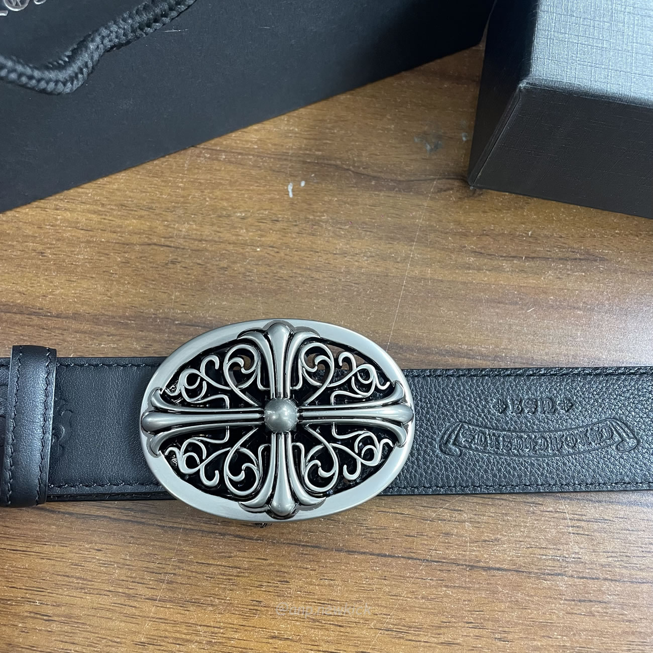 Chrome Hearts Classic Oval Cross Leather Belt Black (7) - www.newkick.vip